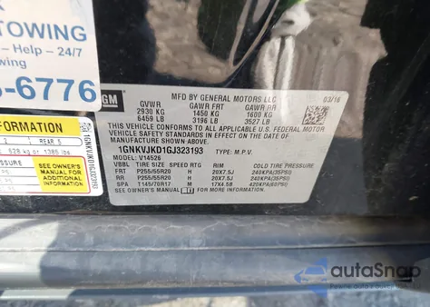 2016 Chevrolet Traverse Ltz from USA, damaged, VIN 1GNKVJKD1GJ323193